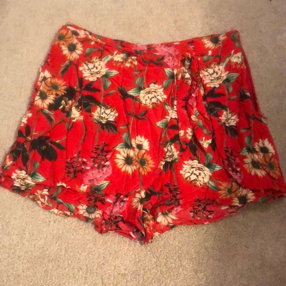 Red floral skort